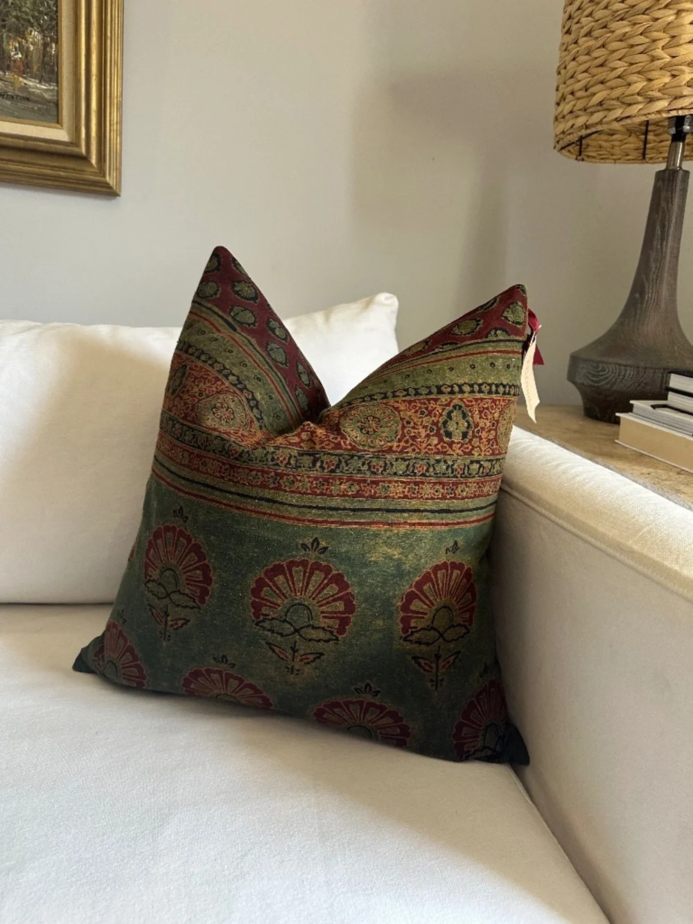 Threads: Vintage woven block printed sari pillow